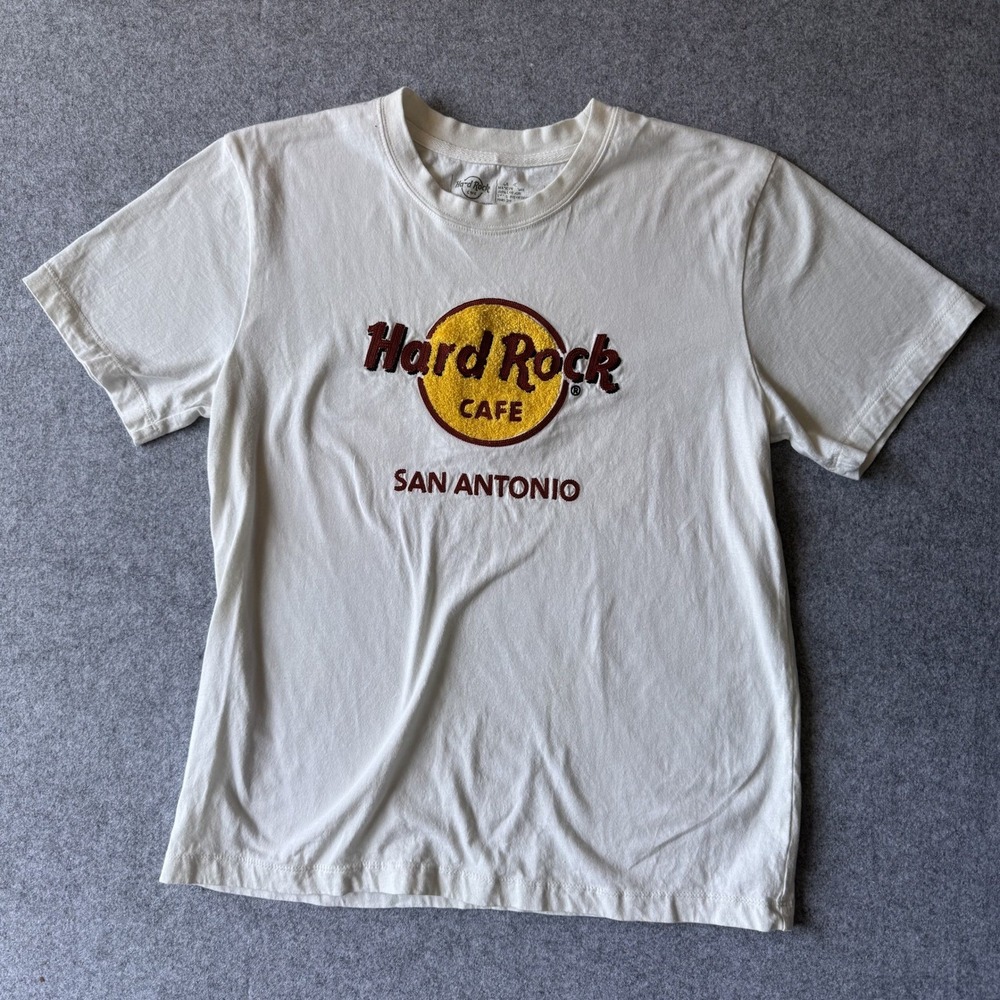 Hard Rock Cafe San Antonio White‎ Embroidered Logo Graphic T-Shirt Mens Small